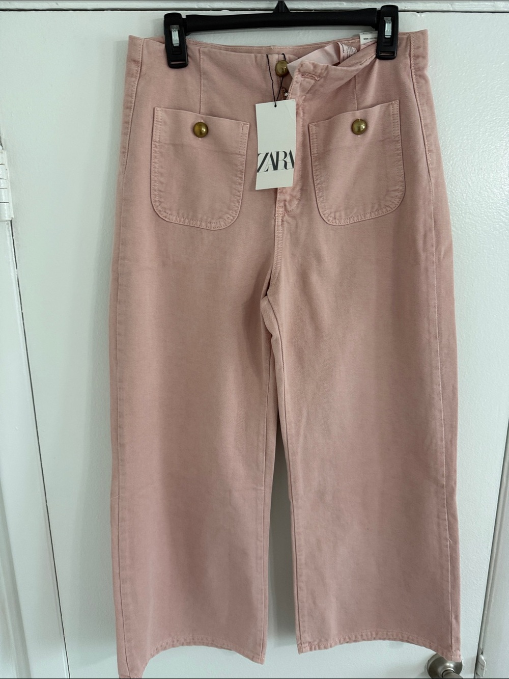 Zara Light Pink wide Leg Jeans with Front Patch Pockets